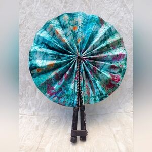 Vibrant Multicolor Green Handmade African  Batik Fan.
